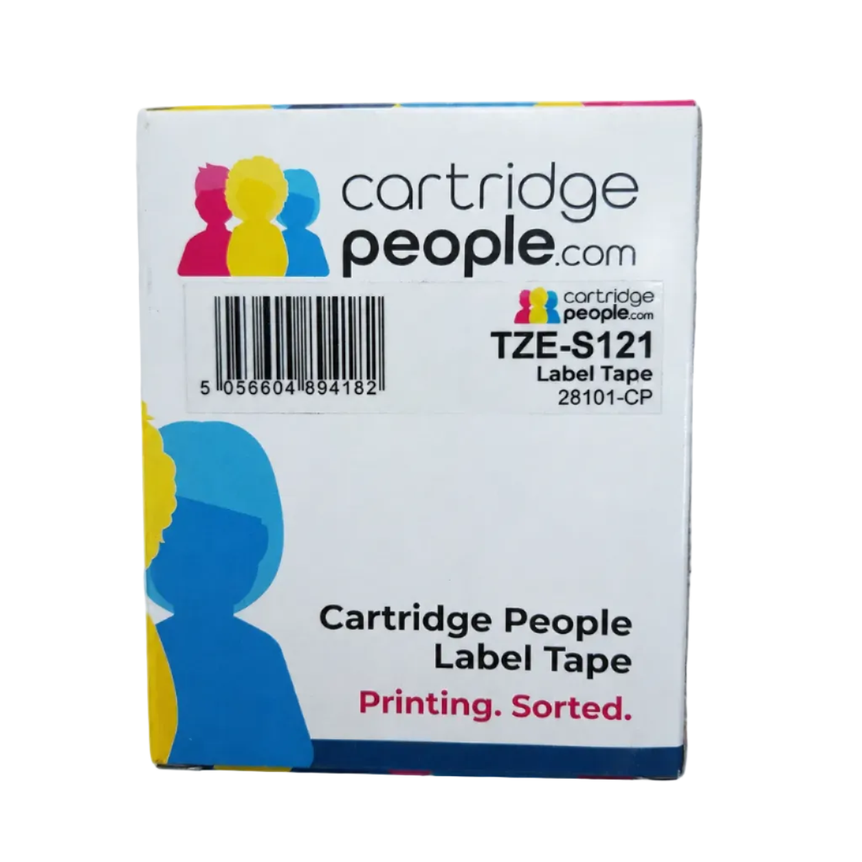 Box of Cartridge People label tape on a white background
